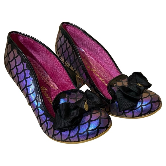Irregular Choice Iconic Iridescent Purple Blue Black Mermaid Bow Heels - Picture 1 of 9